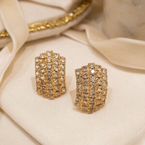 Vintage Gold Tone Rhinestone Sparkle Clip on Earrings Cocktail Fashion